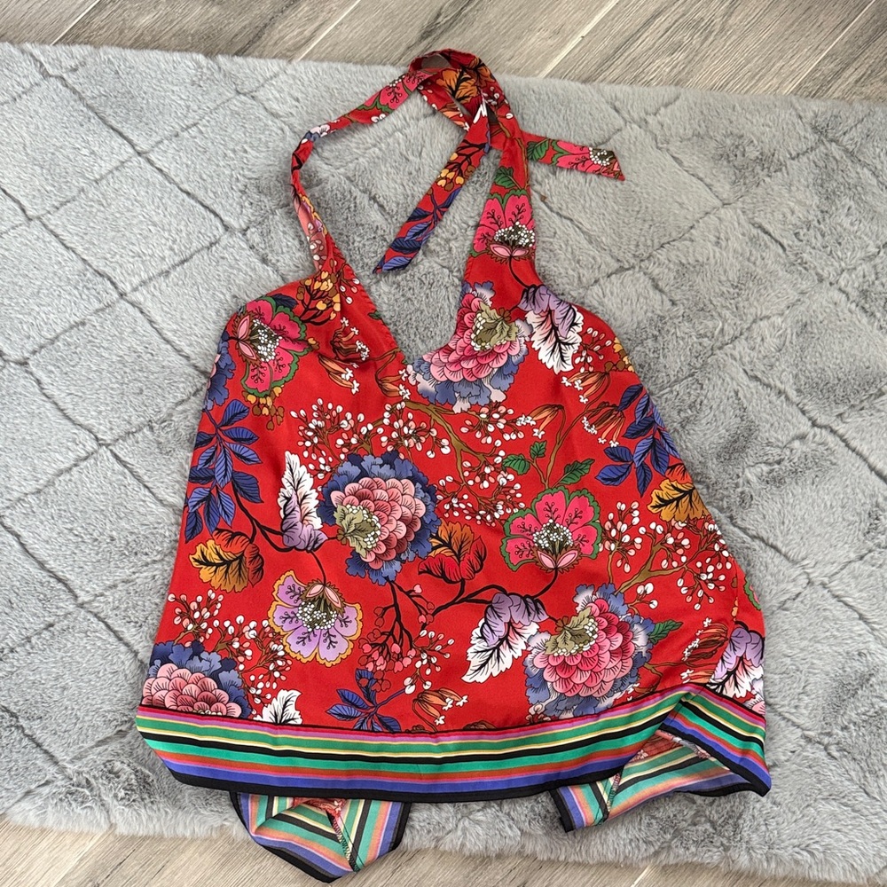 Floral Halter Neck Top - Red Multicolor